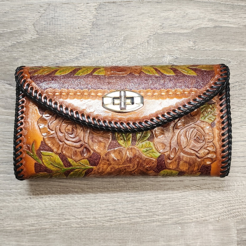 Vintage Tooled Floral Leather Wallet